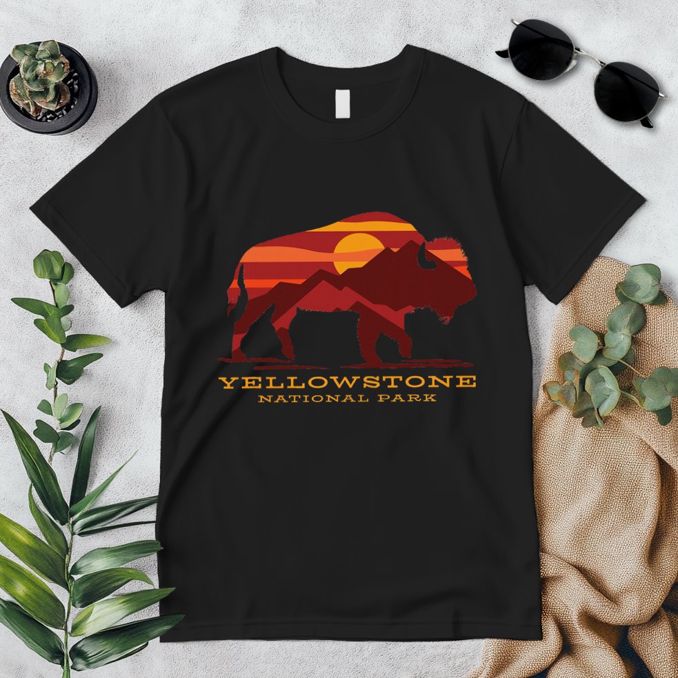 Yellowstone National Park Wyoming Buffalo Bison Sunset Premium T-Shirt