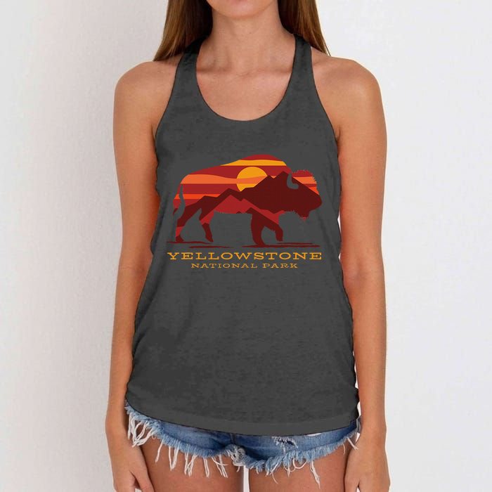 Yellowstone National Park Wyoming Buffalo Bison Sunset Women's Knotted Racerback Tank