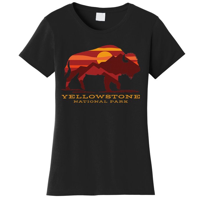 Yellowstone National Park Wyoming Buffalo Bison Sunset Women's T-Shirt