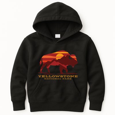 Yellowstone National Park Wyoming Buffalo Bison Sunset Kids Hoodie