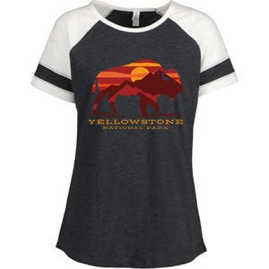 Yellowstone National Park Wyoming Buffalo Bison Sunset Enza Ladies Jersey Colorblock Tee