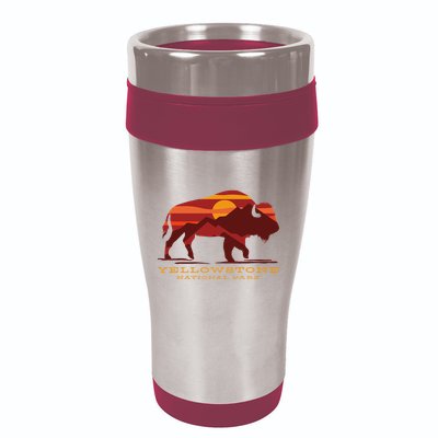 Yellowstone National Park Wyoming Buffalo Bison Sunset 16oz Travel Tumbler