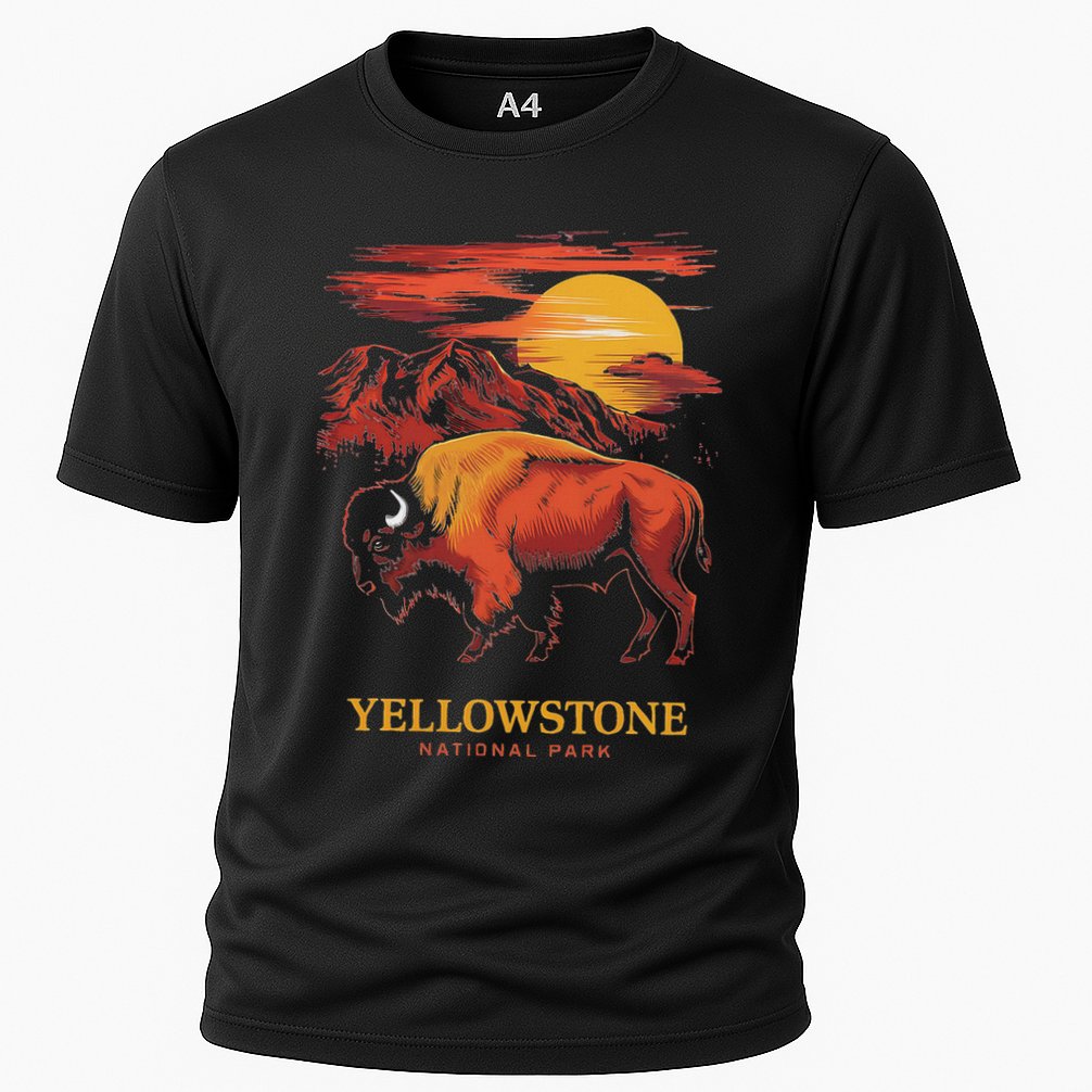 Yellowstone National Park Sun Bison Graphic Cooling Performance Crew T-Shirt
