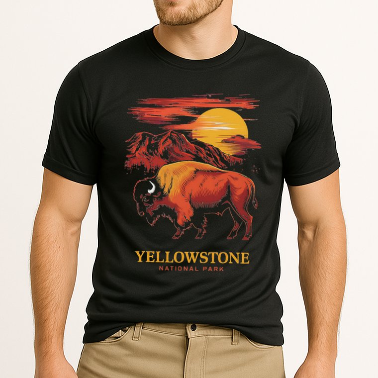 Yellowstone National Park Sun Bison Graphic Cooling Performance Crew T-Shirt