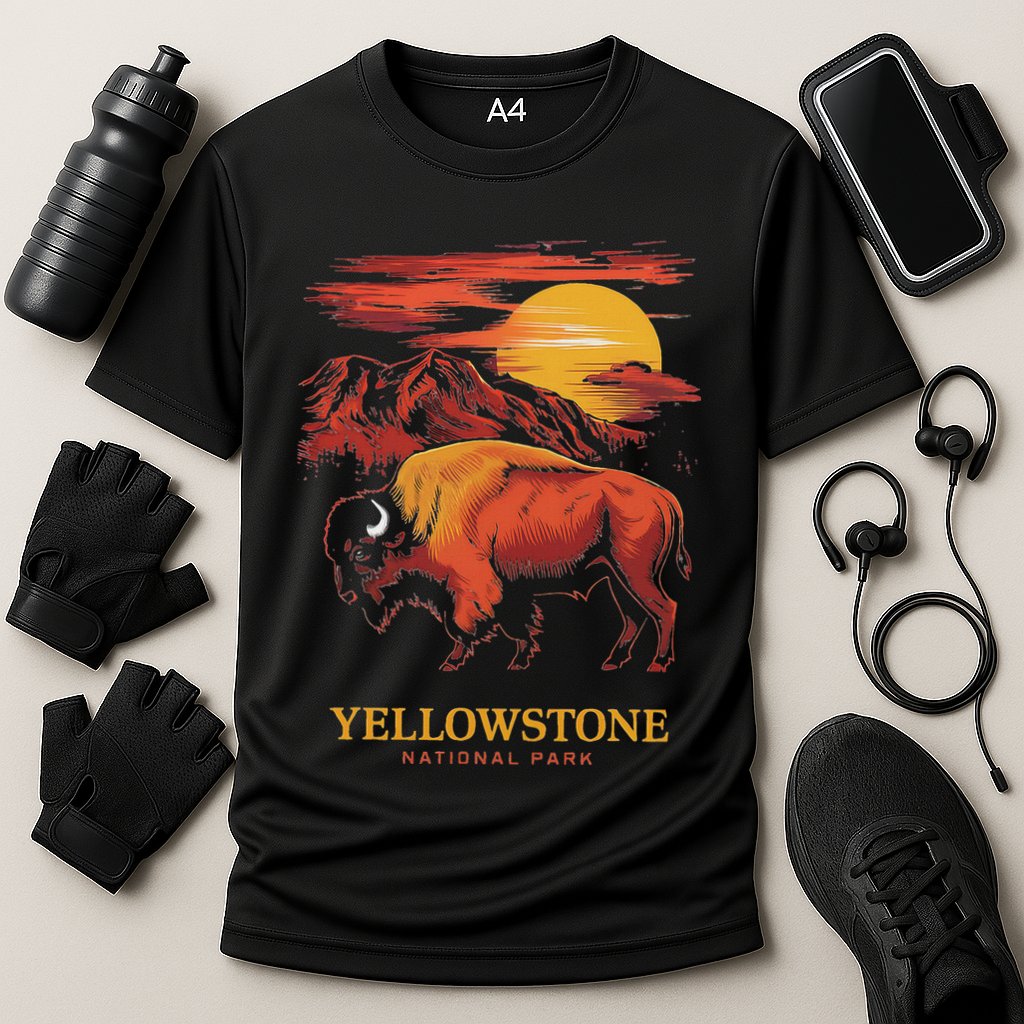 Yellowstone National Park Sun Bison Graphic Cooling Performance Crew T-Shirt
