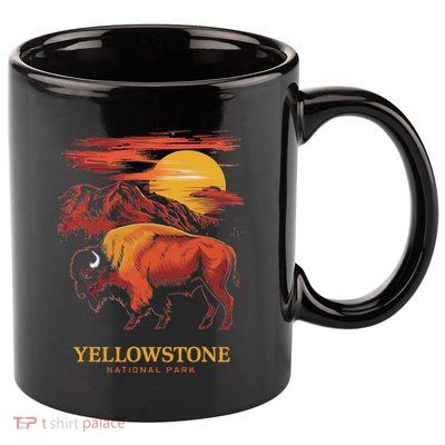 Yellowstone National Park Sun Bison Graphic 11oz C Handle Ceramic Mug