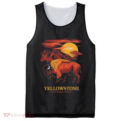 Yellowstone National Park Sun Bison Graphic Mesh Reversible Basketball Jersey Tank