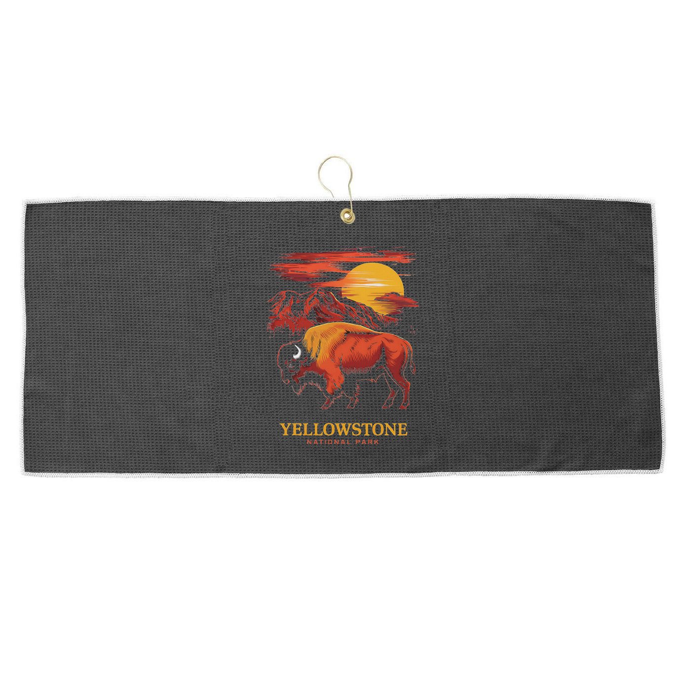 Yellowstone National Park Sun Bison Graphic Large Microfiber Waffle Golf Towel