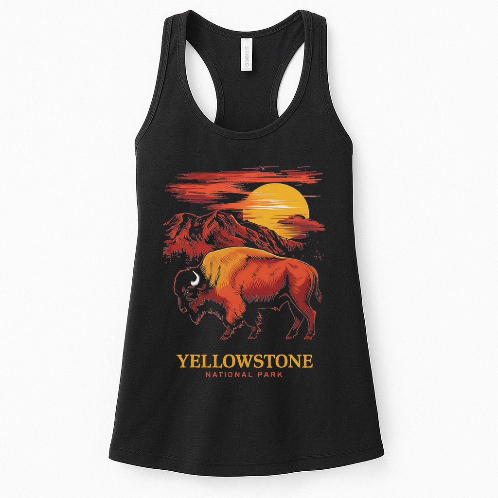 Yellowstone National Park Sun Bison Graphic Womens Tank Top