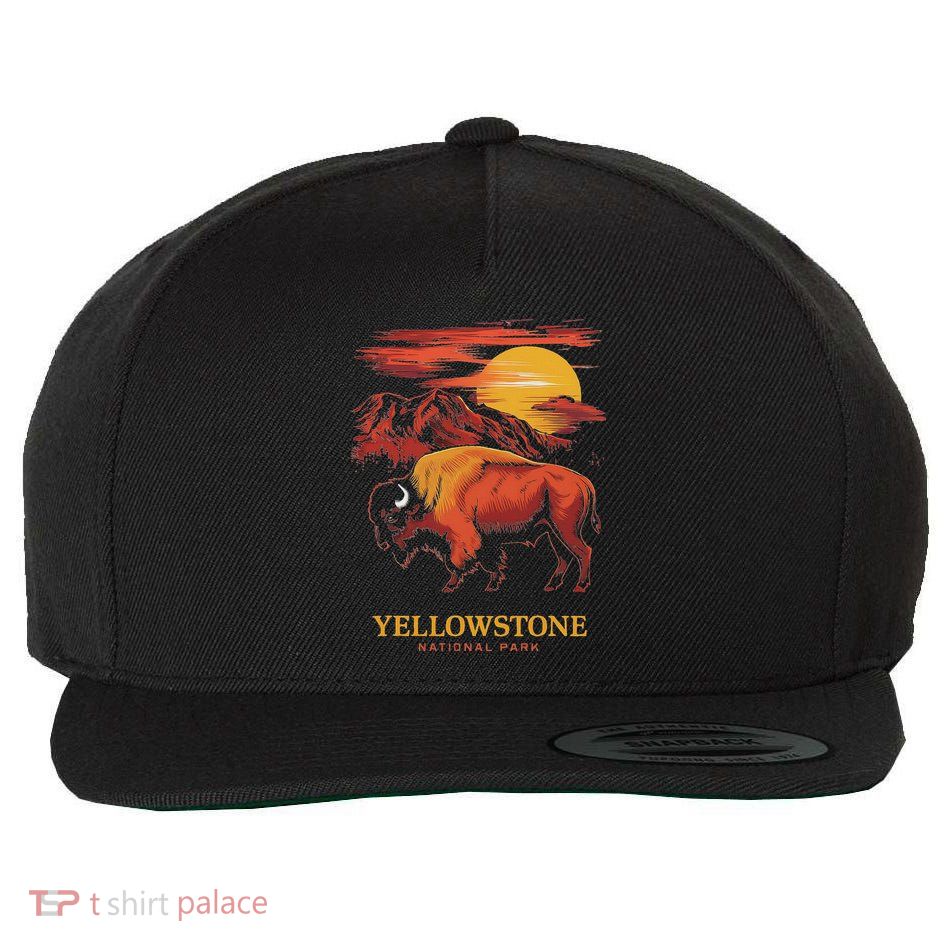 Yellowstone National Park Sun Bison Graphic Wool Snapback Cap