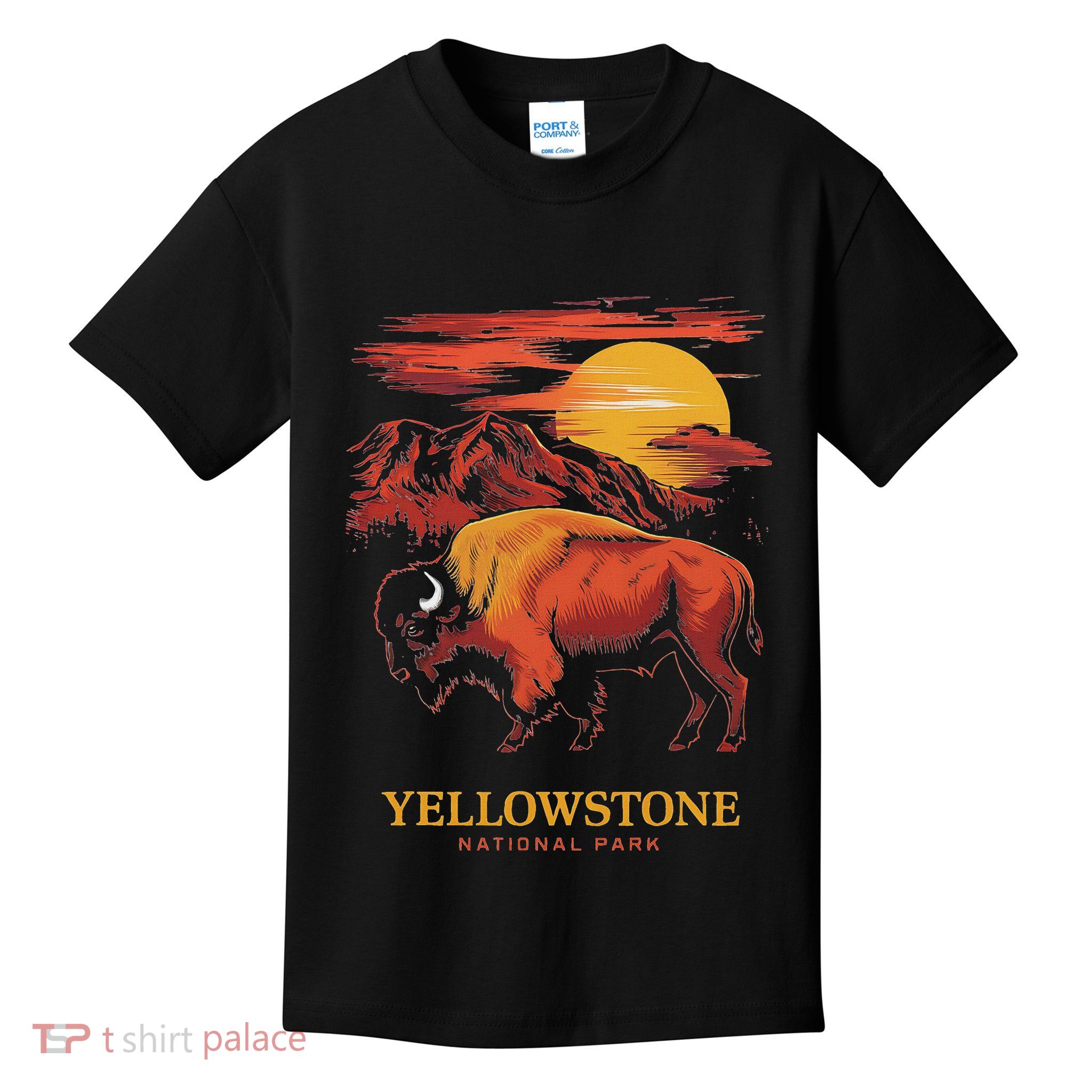 Yellowstone National Park Sun Bison Graphic Kids T-Shirt