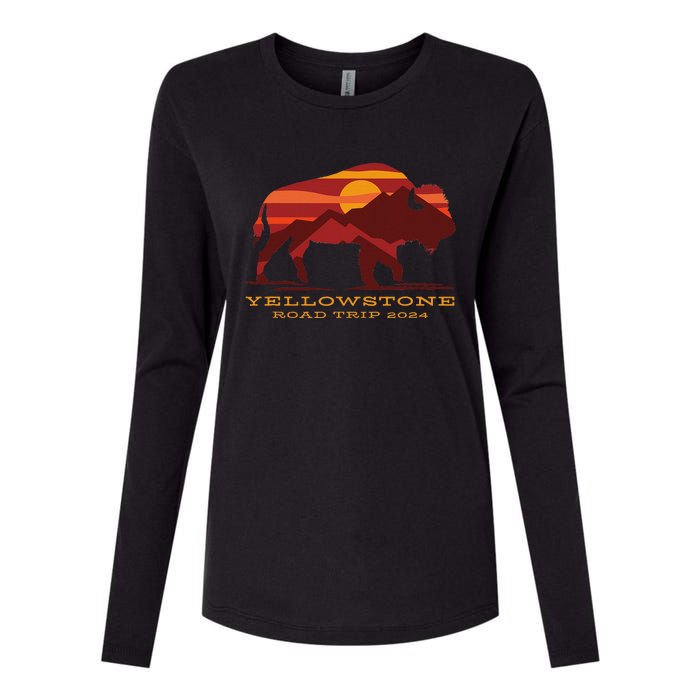 Yellowstone National Park Family Road Trip 2024 Matching Womens Cotton Relaxed Long Sleeve T-Shirt