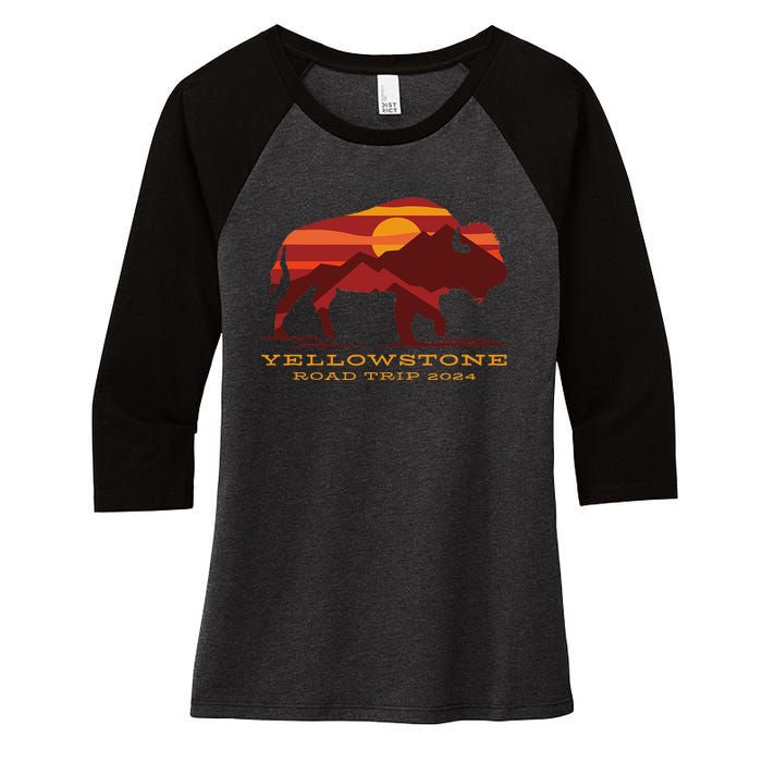 Yellowstone National Park Family Road Trip 2024 Matching Women's Tri-Blend 3/4-Sleeve Raglan Shirt