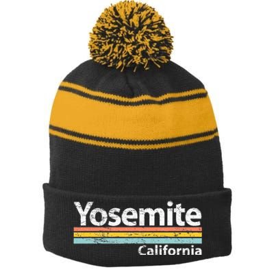 Yosemite National Park California Retro Stripes Classic Stripe Pom Pom Beanie