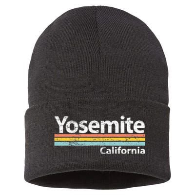 Yosemite National Park California Retro Stripes Classic Sustainable Knit Beanie