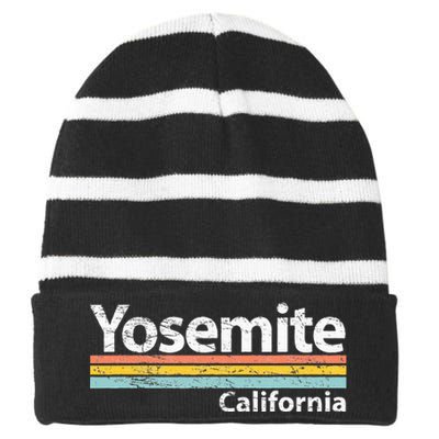 Yosemite National Park California Retro Stripes Classic Striped Beanie with Solid Band