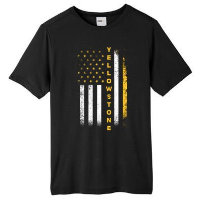 Yellowstone National Park Vintage American Flag Tall Fusion ChromaSoft Performance T-Shirt