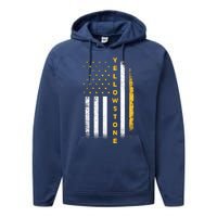 Yellowstone National Park Vintage American Flag Performance Fleece Hoodie