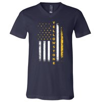 Yellowstone National Park Vintage American Flag V-Neck T-Shirt