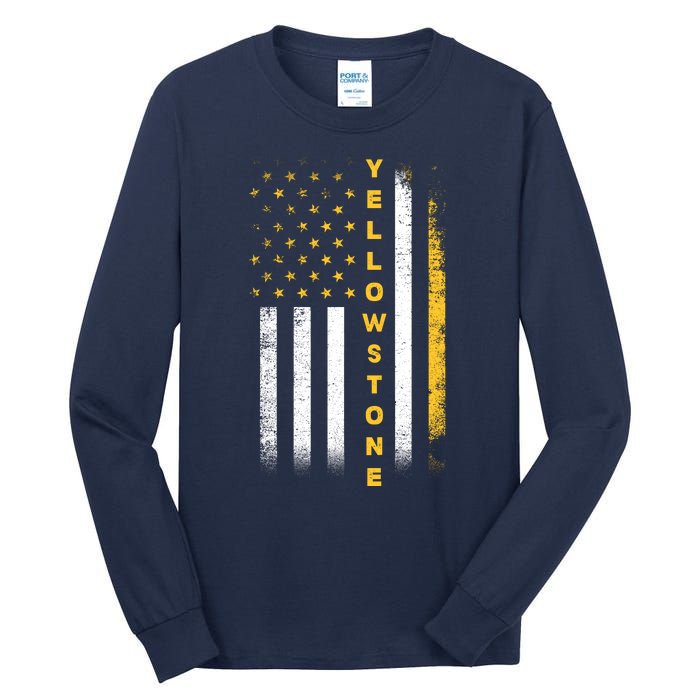 Yellowstone National Park Vintage American Flag Tall Long Sleeve T-Shirt