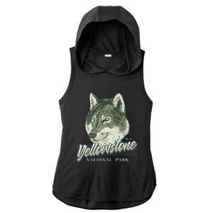 Yellowstone National Park Wolf Logo Ladies PosiCharge Tri-Blend Wicking Draft Hoodie Tank