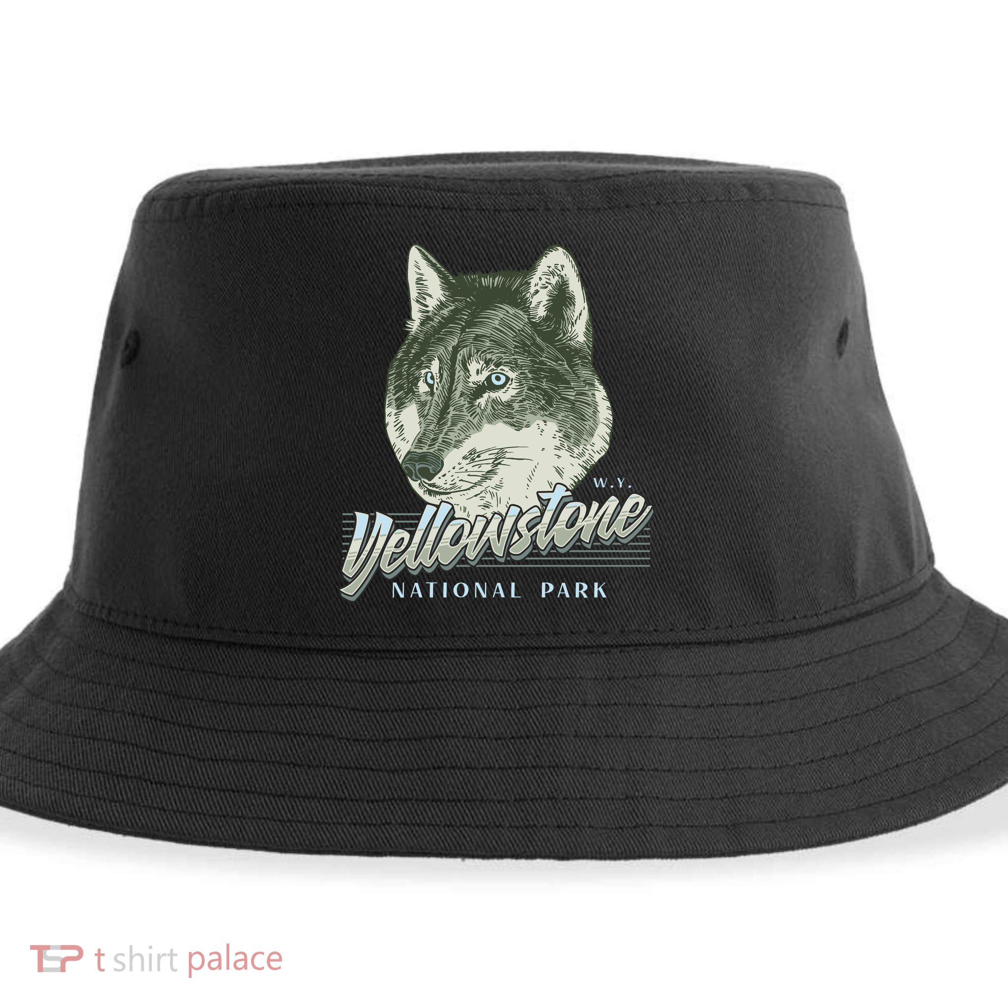 Yellowstone National Park Wolf Logo Sustainable Bucket Hat