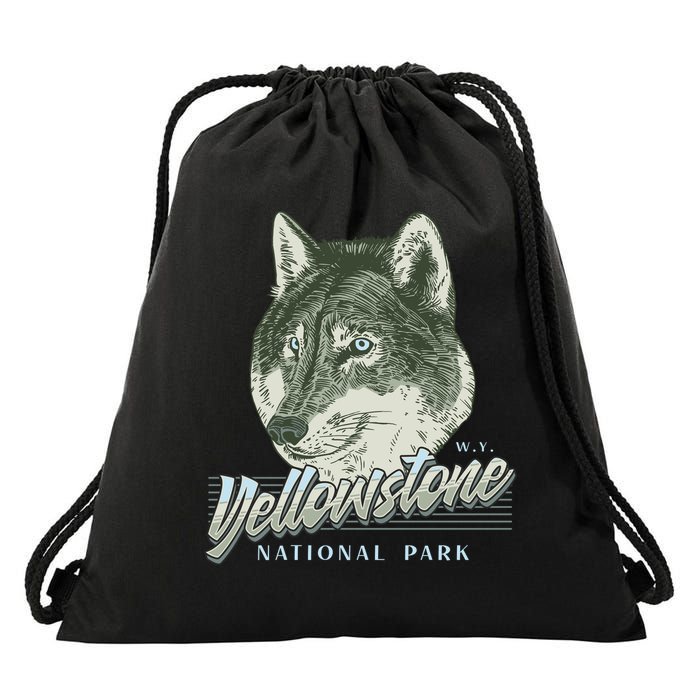 Yellowstone National Park Wolf Logo Drawstring Bag
