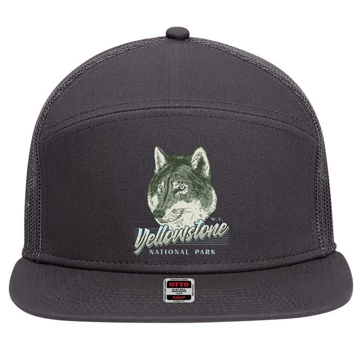 Yellowstone National Park Wolf Logo 7 Panel Mesh Trucker Snapback Hat