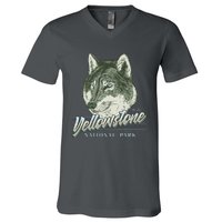 Yellowstone National Park Wolf Logo V-Neck T-Shirt