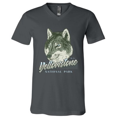 Yellowstone National Park Wolf Logo V-Neck T-Shirt