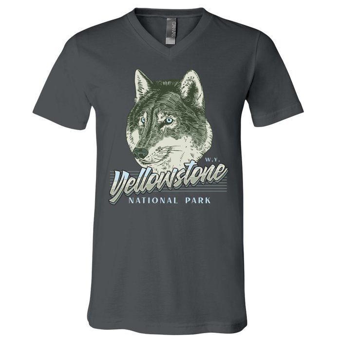 Yellowstone National Park Wolf Logo V-Neck T-Shirt