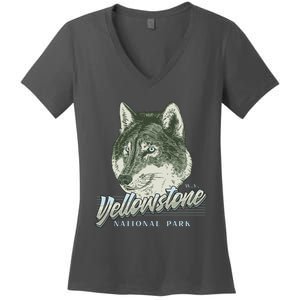 Yellowstone National Park Wolf Logo Women's V-Neck T-Shirt