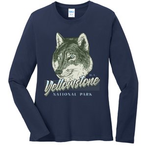 Yellowstone National Park Wolf Logo Ladies Long Sleeve Shirt