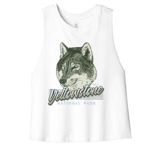 Yellowstone National Park Wolf Logo Women's Racerback Cropped Tank