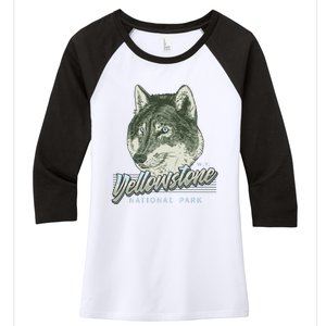 Yellowstone National Park Wolf Logo Women's Tri-Blend 3/4-Sleeve Raglan Shirt