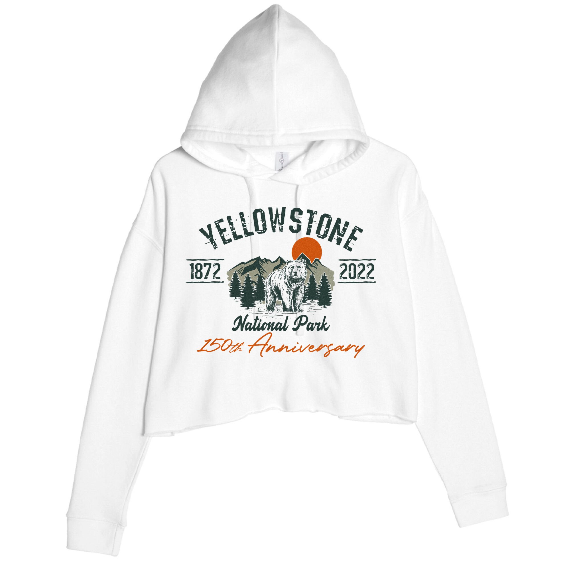 Yellowstone National Park 150th Anniversary Memorabilia Long Sleeve Crop Fleece Hoodie