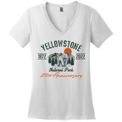 Yellowstone National Park 150th Anniversary Memorabilia Long Sleeve Women's V-Neck T-Shirt