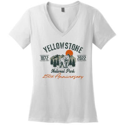 Yellowstone National Park 150th Anniversary Memorabilia Long Sleeve Women's V-Neck T-Shirt