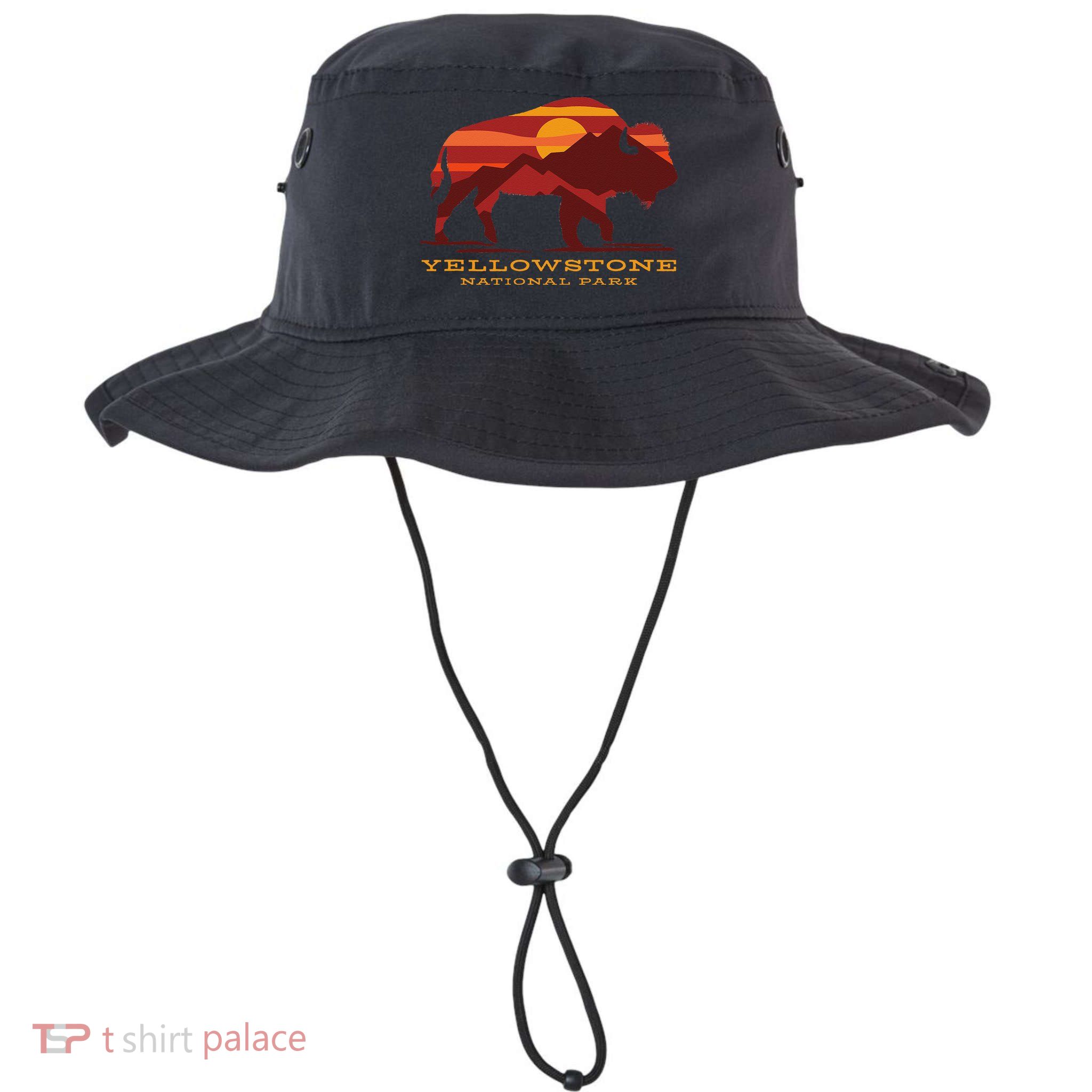 Yellowstone National Park Wyoming Buffalo Bison Sunset Bucket Hat