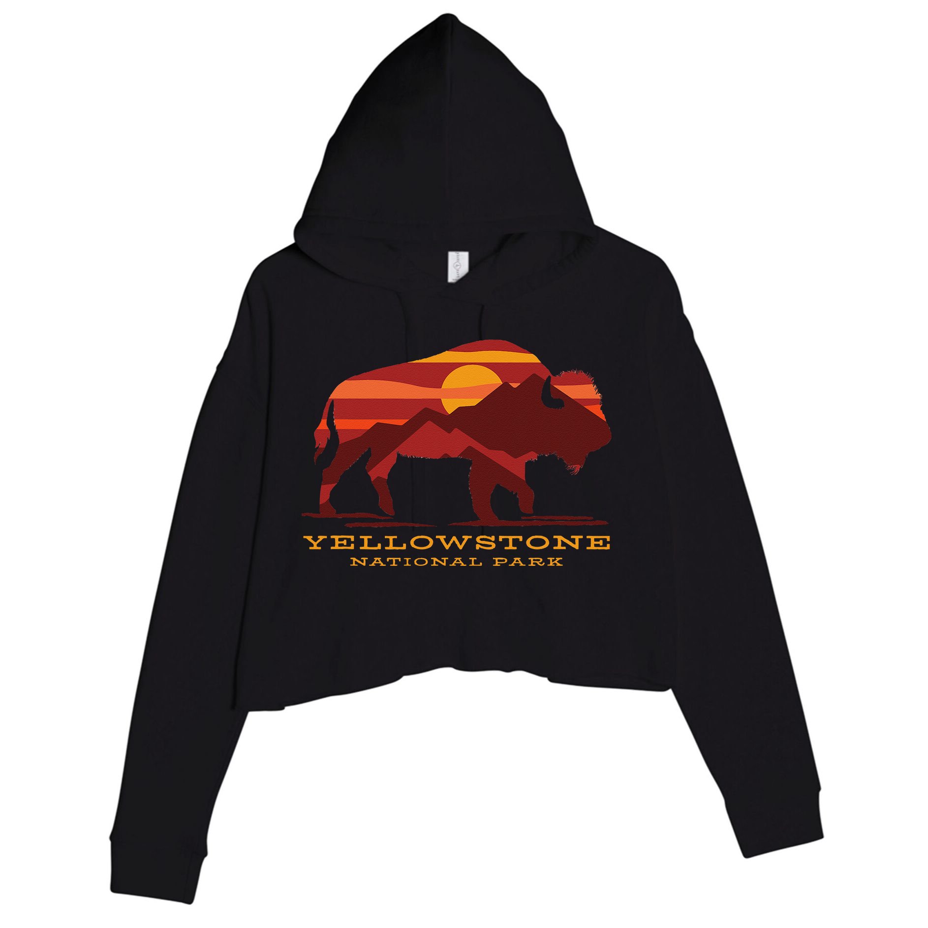 Yellowstone National Park Wyoming Buffalo Bison Sunset Crop Fleece Hoodie