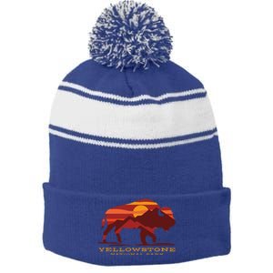 Yellowstone National Park Wyoming Buffalo Bison Sunset Stripe Pom Pom Beanie