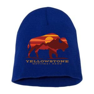 Yellowstone National Park Wyoming Buffalo Bison Sunset Short Acrylic Beanie