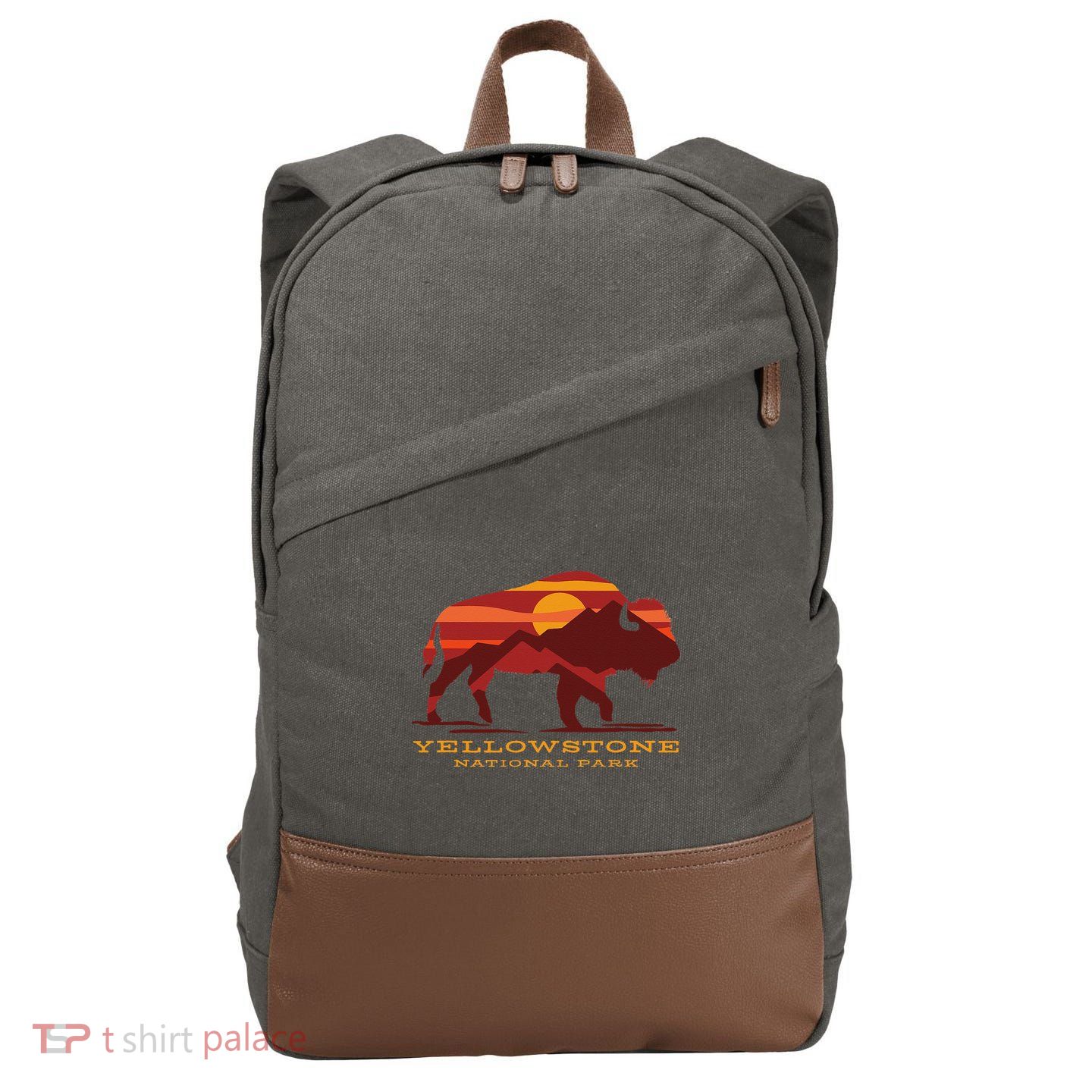 Yellowstone National Park Wyoming Buffalo Bison Sunset Cotton Canvas Backpack