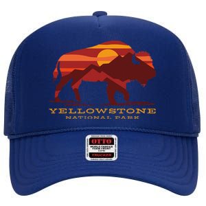 Yellowstone National Park Wyoming Buffalo Bison Sunset High Crown Mesh Back Trucker Hat