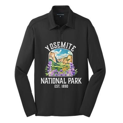 Yosemite National Park Lupine Vintage Gift Silk Touch Performance Long Sleeve Polo