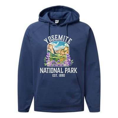 Yosemite National Park Lupine Vintage Gift Performance Fleece Hoodie