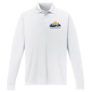 Yellowstone National Park Mountain Sunset Landscape Performance Long Sleeve Polo