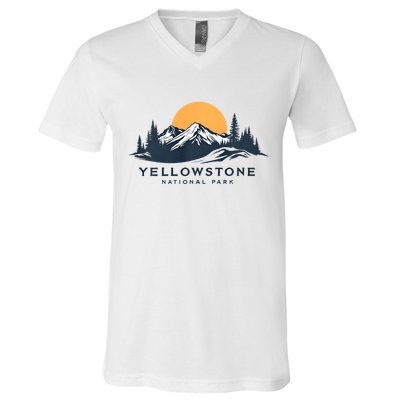 Yellowstone National Park Mountain Sunset Landscape V-Neck T-Shirt