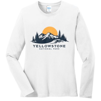 Yellowstone National Park Mountain Sunset Landscape Ladies Long Sleeve Shirt