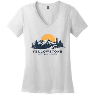 Yellowstone National Park Mountain Sunset Landscape Women's V-Neck T-Shirt